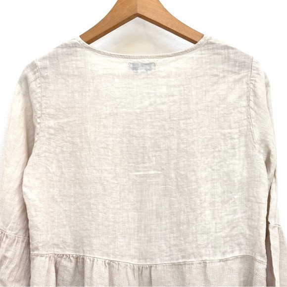 Splendid Iris 100% Linen Button Front Babydoll Top Lagenlook Boho Beige S/M - Picture 10 of 12